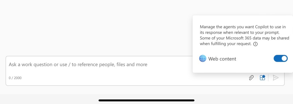 agent selector showing web content on/off switch