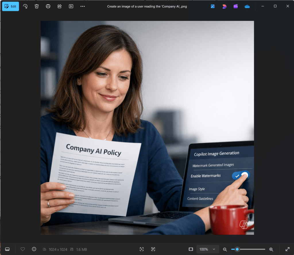 The image has been downloaded and is being view on photos app and shows Copilot icon in bottom right hand corner, as a pale white line outline